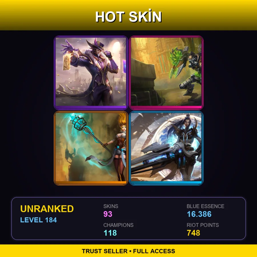 OCE | Lv184 | Unranked | 93 Skin | 118 Champ