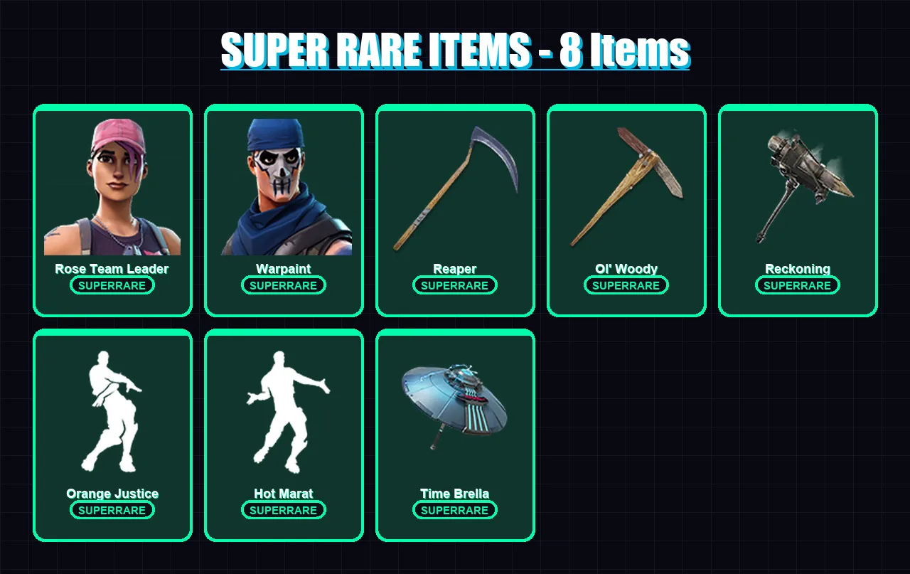 [PC/PSN] | Rose Team Leader | Warpaint | The Visitor | Enforcer | Ultima Knight | 129 skin | 105 pickaxe | 145 emote | 103 glider | Lv1675