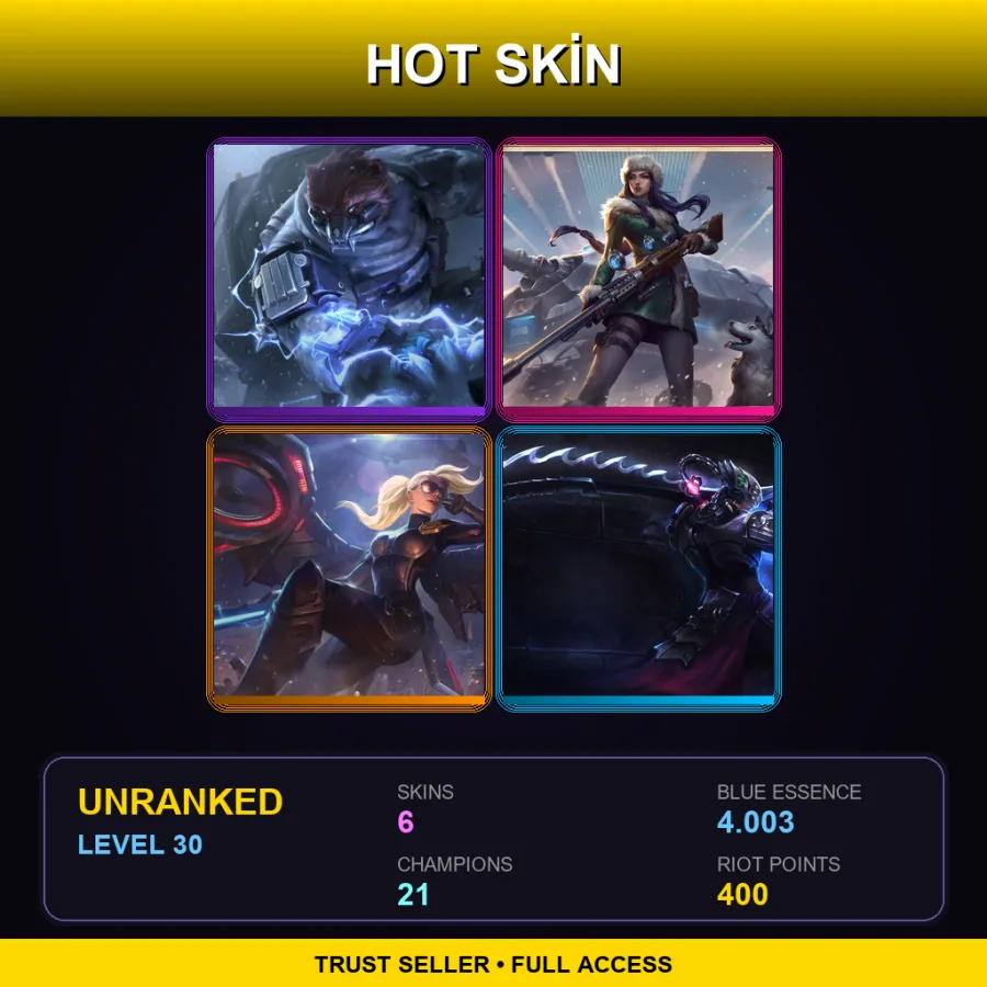 RU | Northern Storm Volibear | Arctic Warfare Caitlyn | Riot Kayle | Headhunter Master Yi | 6 Skin | 21 Champ | Lv30