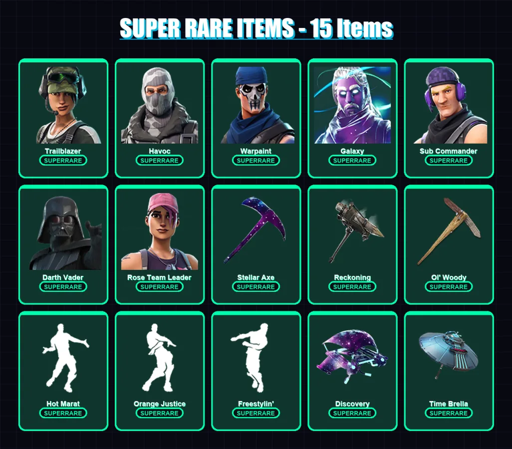 [PC/XBOX] | Trailblazer | Havoc | Warpaint | Galaxy | Sub Commander | 101 skin | 104 pickaxe | 96 emote | 97 glider | Lv1341