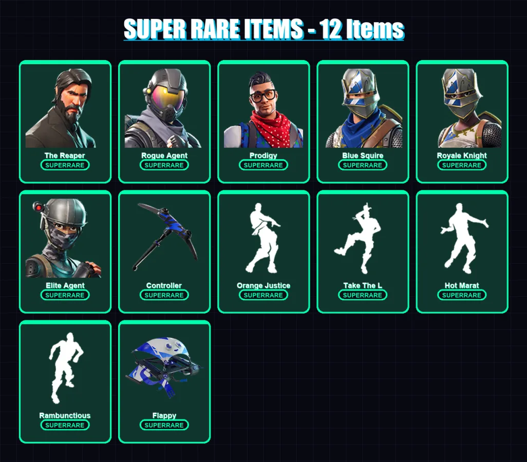 [PS4/PS5/XBOX/PC] | The Reaper | Rogue Agent | Prodigy | Blue Squire | Royale Knight | 59 skin | 41 pickaxe | 71 emote | 49 glider | Lv559
