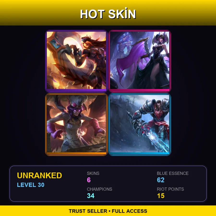 EUNE | Lv30 | Unranked | 6 Skin | 34 Champ — LoL account