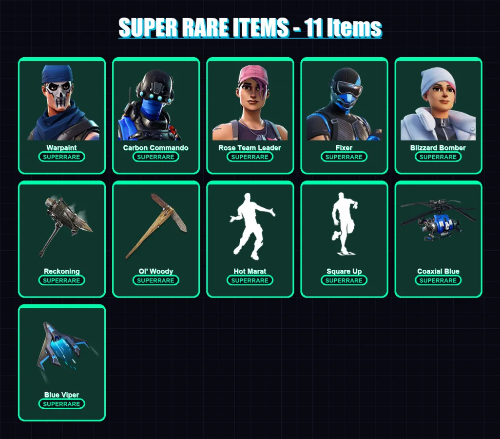[PC/XBOX/PSN] | Warpaint | Carbon Commando | Rose Team Leader | Fixer | Blizzard Bomber | 60 skin | 54 pickaxe | 53 emote | 56 glider | Lv733