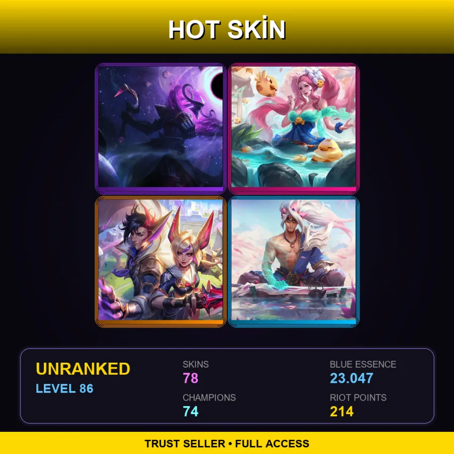 RU | Lv86 | Unranked | 78 Skin | 74 Champ — LoL account