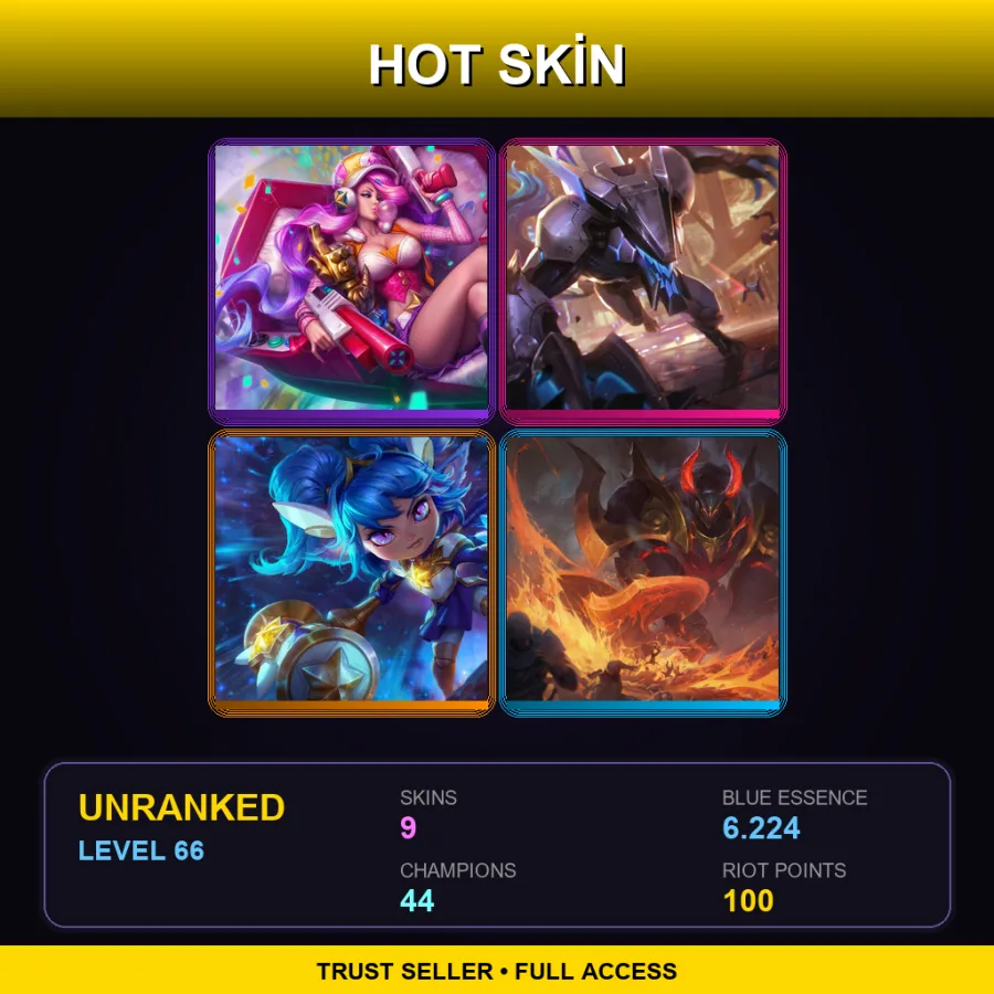 EUW | Lv66 | Unranked | 9 Skin | 44 Champ