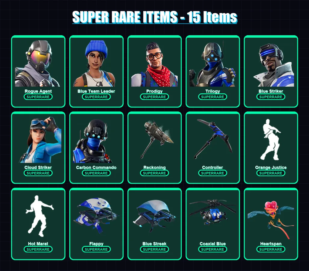[PC/XBOX/PSN] | Rogue Agent | Blue Team Leader | Prodigy | Trilogy | Blue Striker | 49 skin | 28 pickaxe | 58 emote | 41 glider | Lv547 — Fortnite account