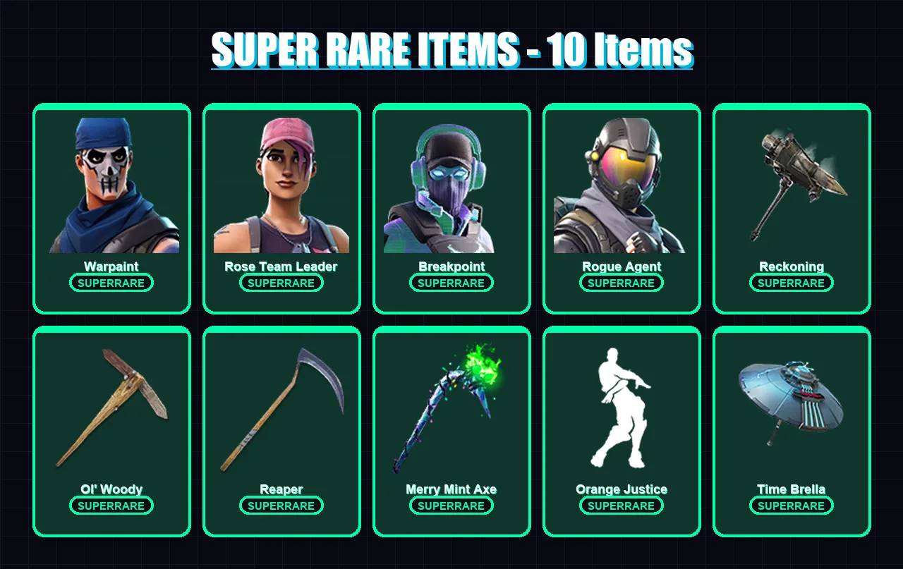 [PS4/PS5/PC] | Warpaint | Rose Team Leader | Breakpoint | Rogue Agent | Carbide | 92 skin | 117 pickaxe | 94 emote | 101 glider | Lv1587