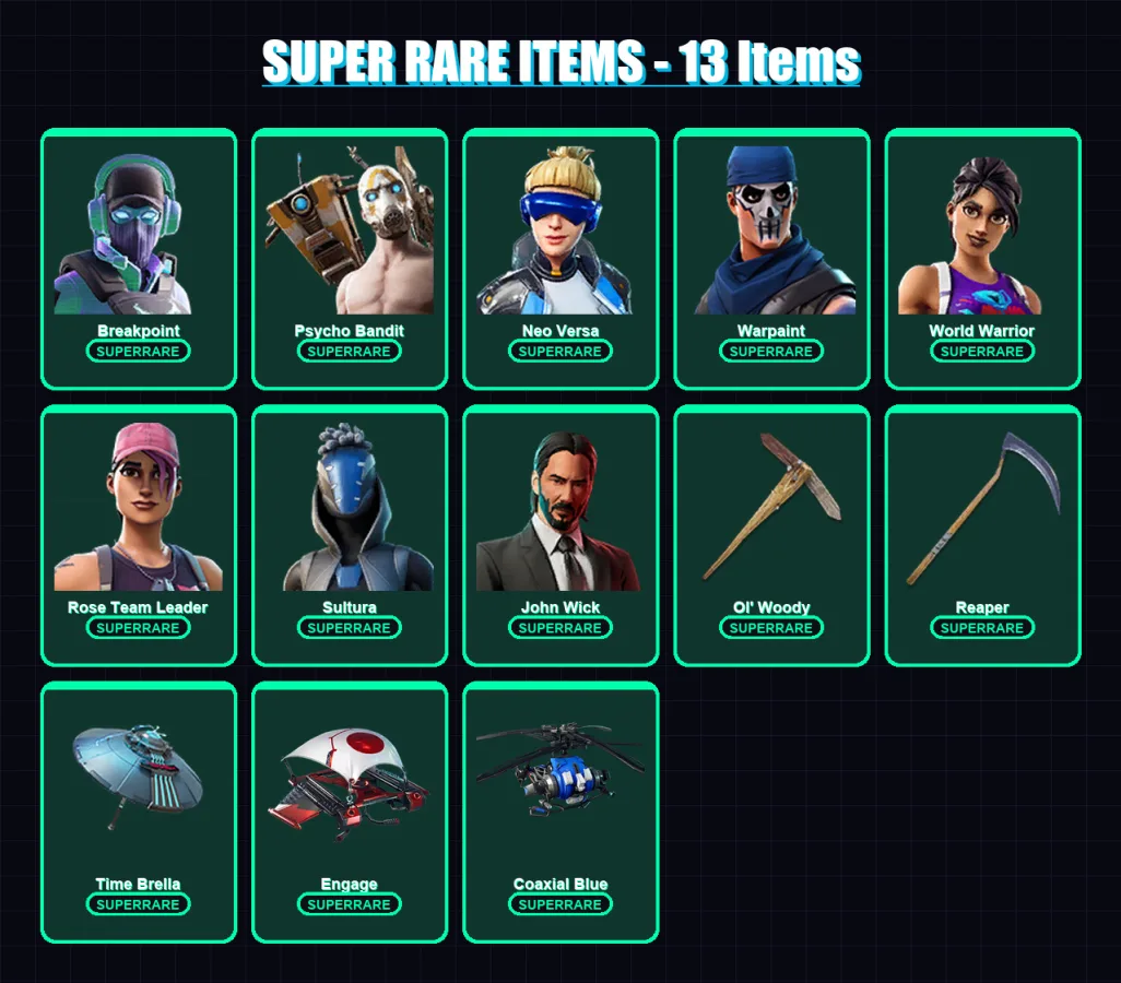 [PC] | Breakpoint | Psycho Bandit | Neo Versa | Warpaint | World Warrior | 199 skin | 180 pickaxe | 182 emote | 143 glider | Lv2040