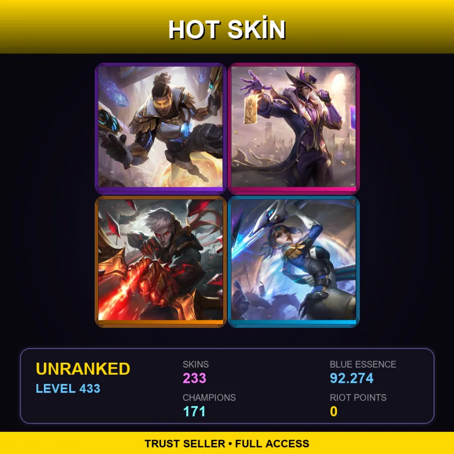 VN | Lv433 | Unranked | 233 Skin | 171 Champ — LoL account
