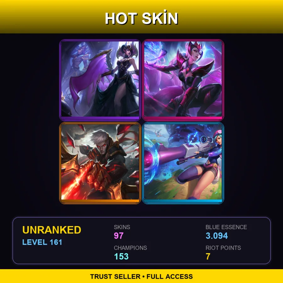 ME | Lv161 | Unranked | 97 Skin | 153 Champ — LoL account