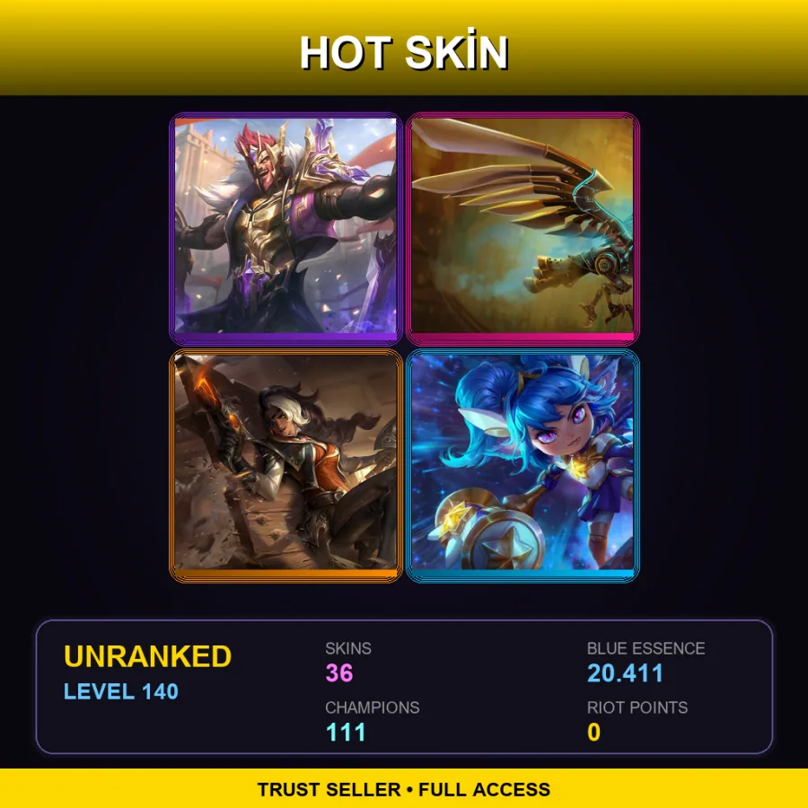 LAN | Lv140 | Unranked | 36 Skin | 111 Champ — LoL account