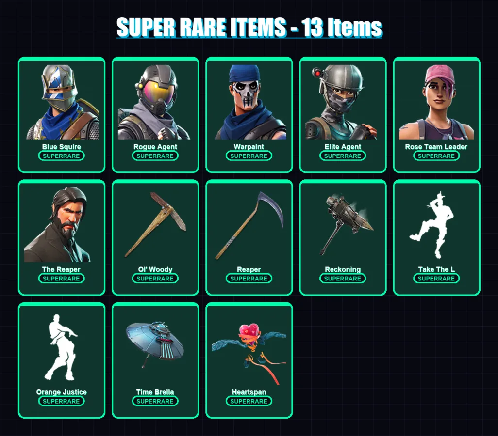 [PC/XBOX/PSN] | Blue Squire | Rogue Agent | Warpaint | Elite Agent | Rose Team Leader | 116 skin | 90 pickaxe | 95 emote | 75 glider | Lv1050 — Fortnite account