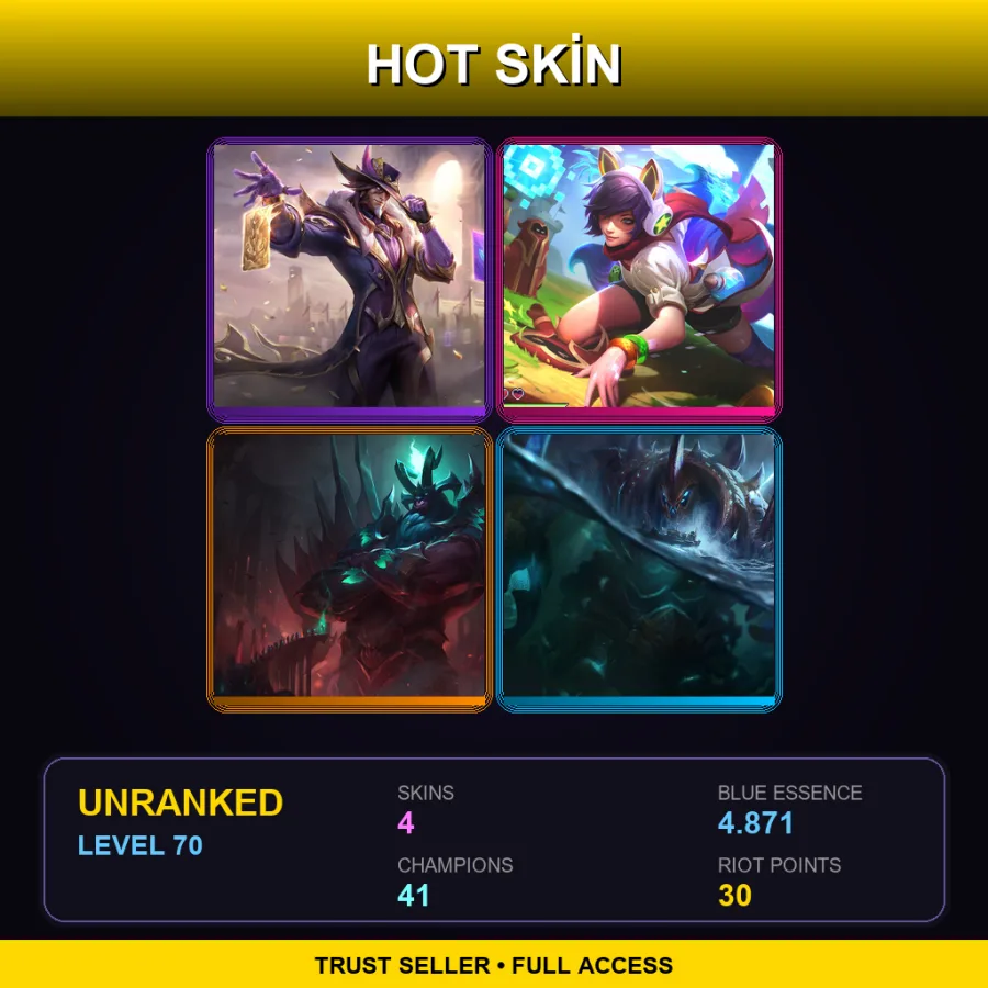 OCE | Lv70 | Unranked | 4 Skin | 41 Champ