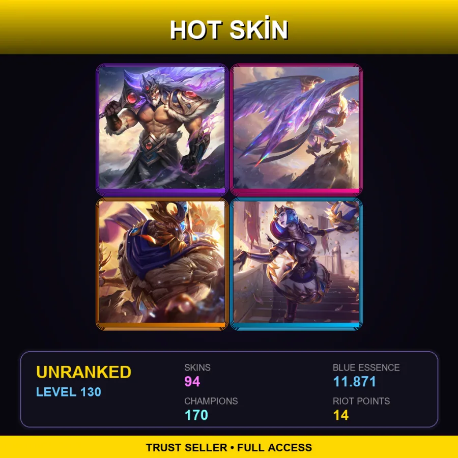 VN | Lv130 | Unranked | 94 Skin | 170 Champ — LoL account