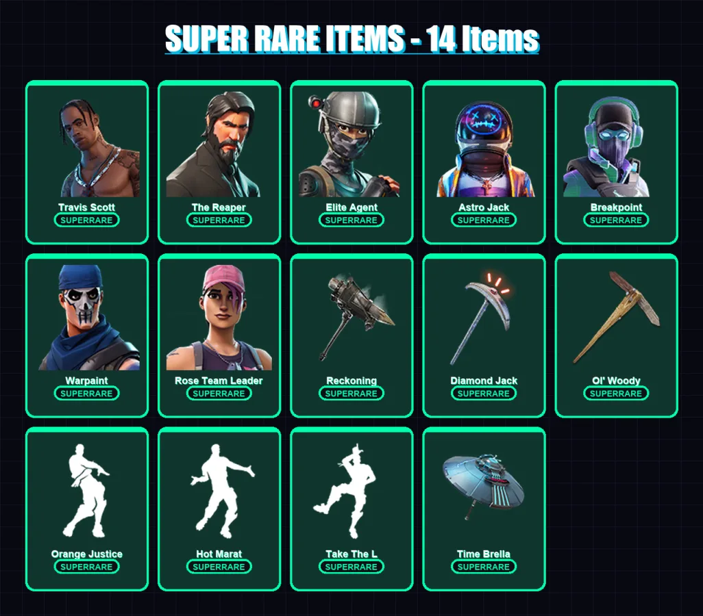[PC] | Travis Scott | The Reaper | Elite Agent | Astro Jack | Breakpoint | 108 skin | 84 pickaxe | 92 emote | 88 glider | Lv1172