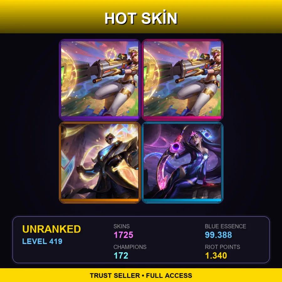 TW | Lv419 | Unranked | 1725 Skin | 172 Champ — LoL account