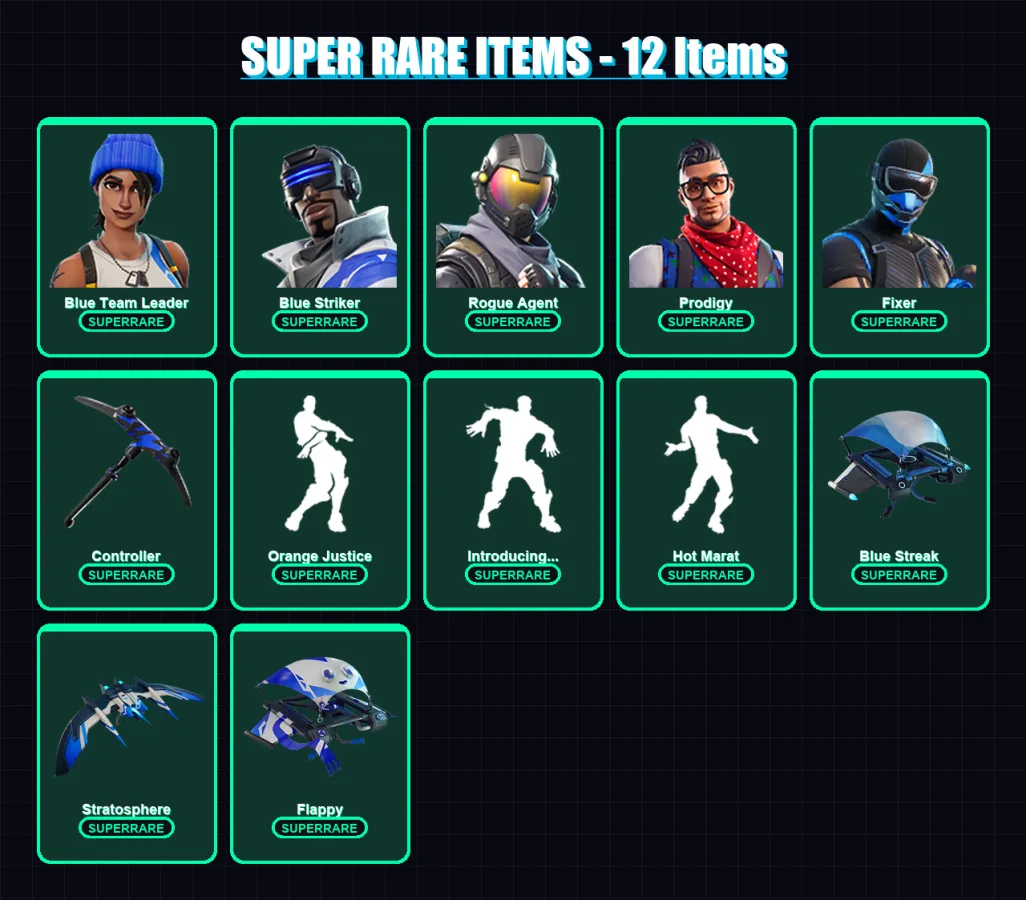 [PS4/PS5/PC] | Blue Team Leader | Blue Striker | Rogue Agent | Prodigy | Fixer | 62 skin | 77 pickaxe | 73 emote | 77 glider | Lv1009