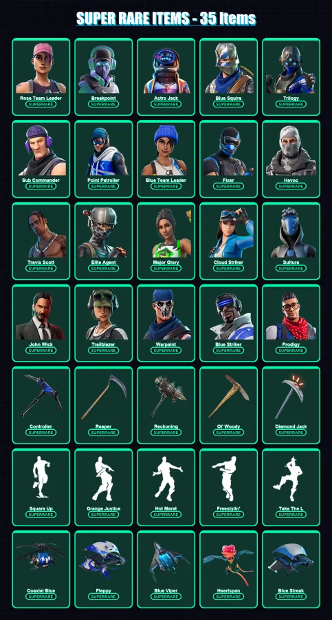 [PC/XBOX/PSN] | Rose Team Leader | Breakpoint | Astro Jack | Blue Squire | Trilogy | 222 skin | 167 pickaxe | 140 emote | 131 glider | Lv1822