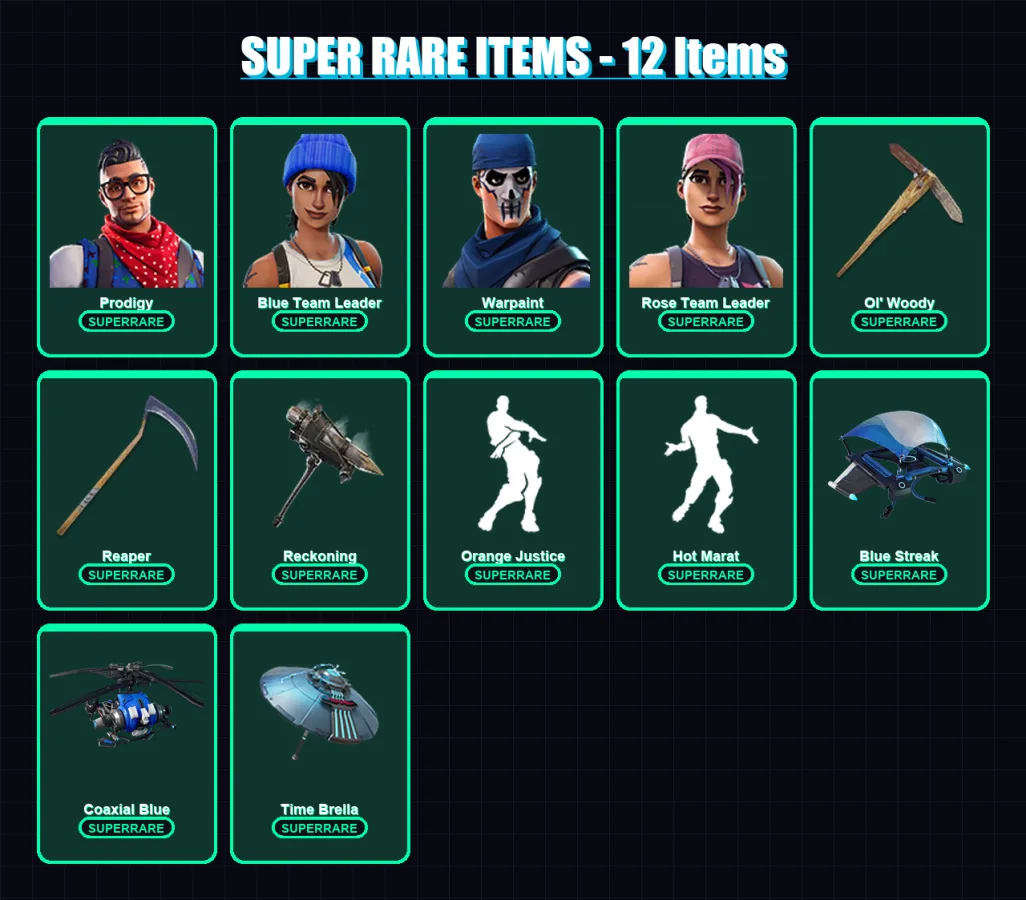 [PS4/PS5/XBOX/PC] | Prodigy | Blue Team Leader | Warpaint | Rose Team Leader | Omega | 100 skin | 102 pickaxe | 82 emote | 105 glider | Lv1234