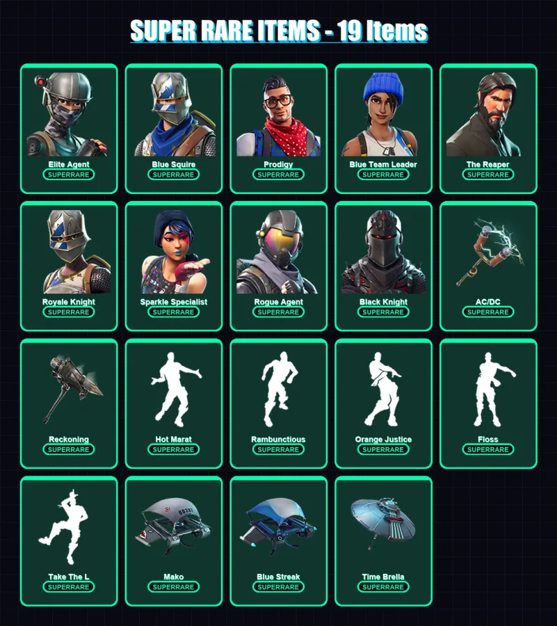 [PS4/PS5/XBOX/PC] | Elite Agent | Blue Squire | Prodigy | Blue Team Leader | The Reaper | 96 skin | 66 pickaxe | 109 emote | 80 glider | Lv1242
