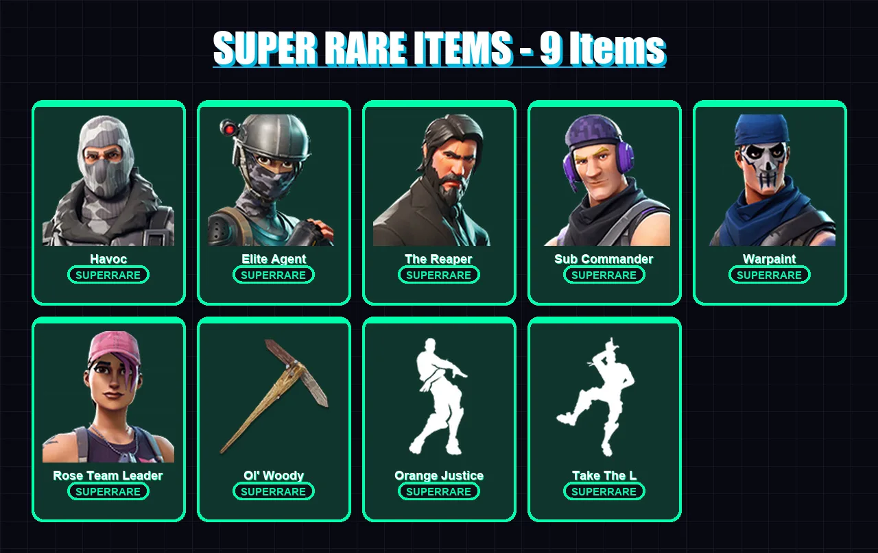 [PC/XBOX] | Havoc | Elite Agent | The Reaper | Sub Commander | Warpaint | 91 skin | 87 pickaxe | 75 emote | 81 glider | Lv1015
