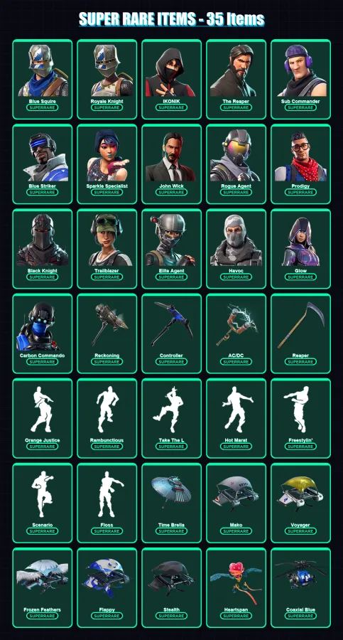 [PC/XBOX] | Blue Squire | Royale Knight | OG Skull Trooper | IKONIK | The Reaper | 303 skin | 206 pickaxe | 230 emote | 151 glider | Lv1984