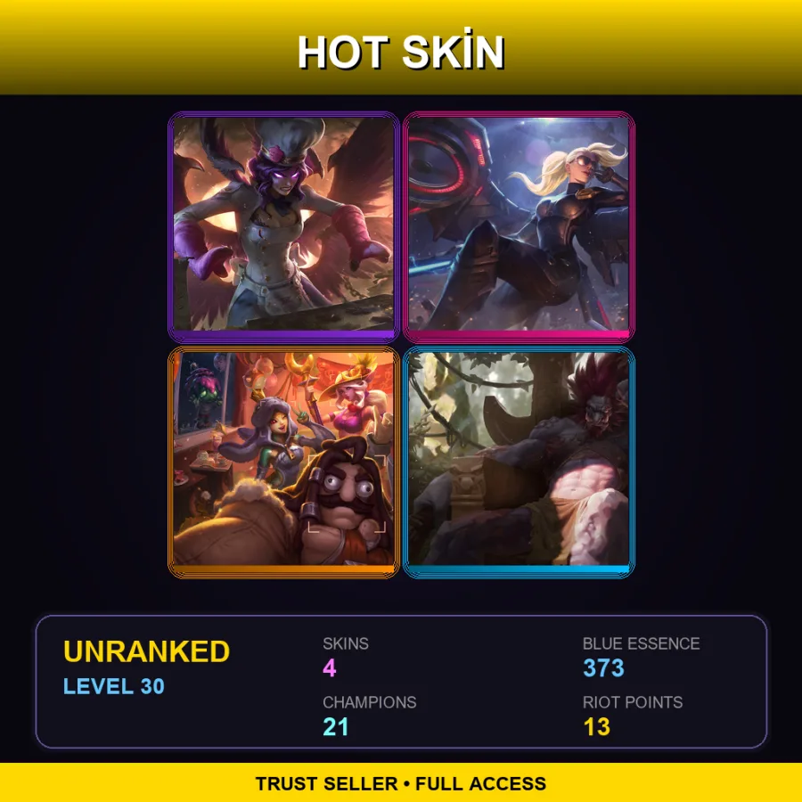 EUW | Sinful Succulence Morgana | Riot Kayle | Archduke Nasus | Traditional Trundle | 4 Skin | 21 Champ | Lv30