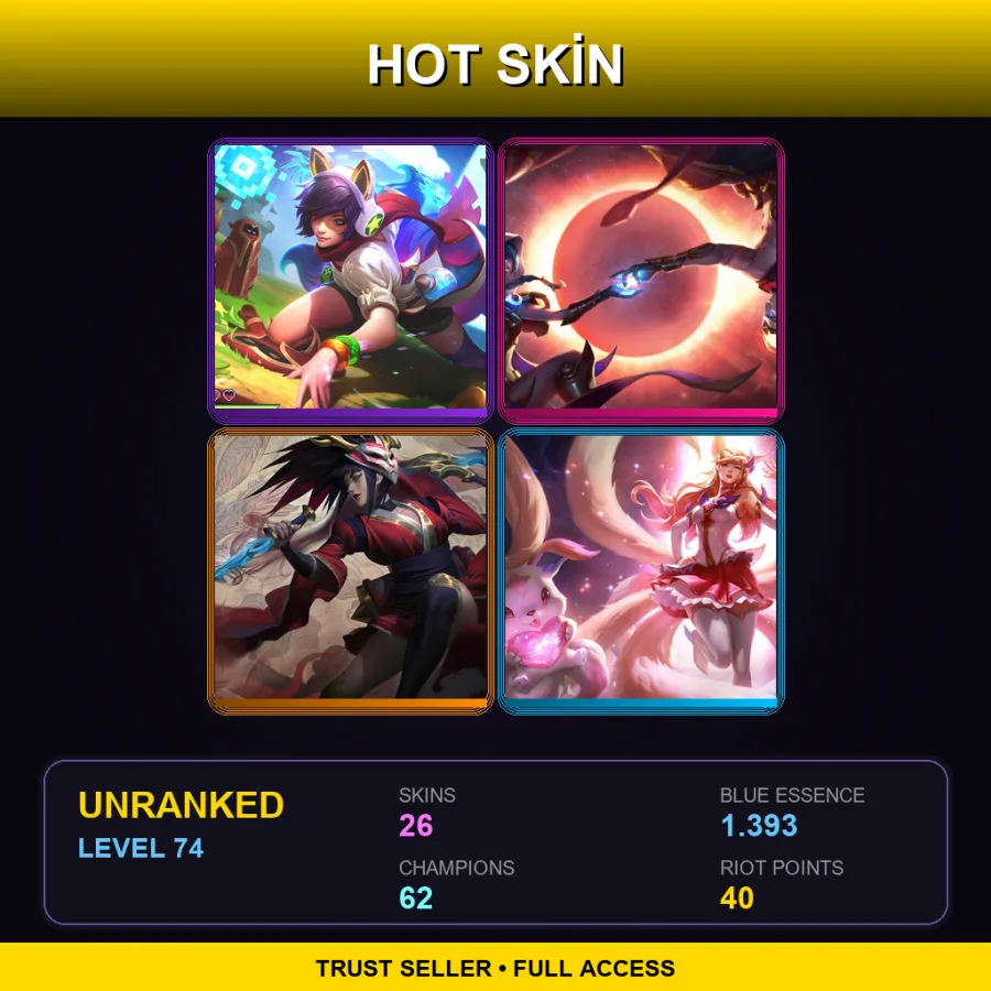 OCE | Lv74 | Unranked | 26 Skin | 62 Champ — LoL account