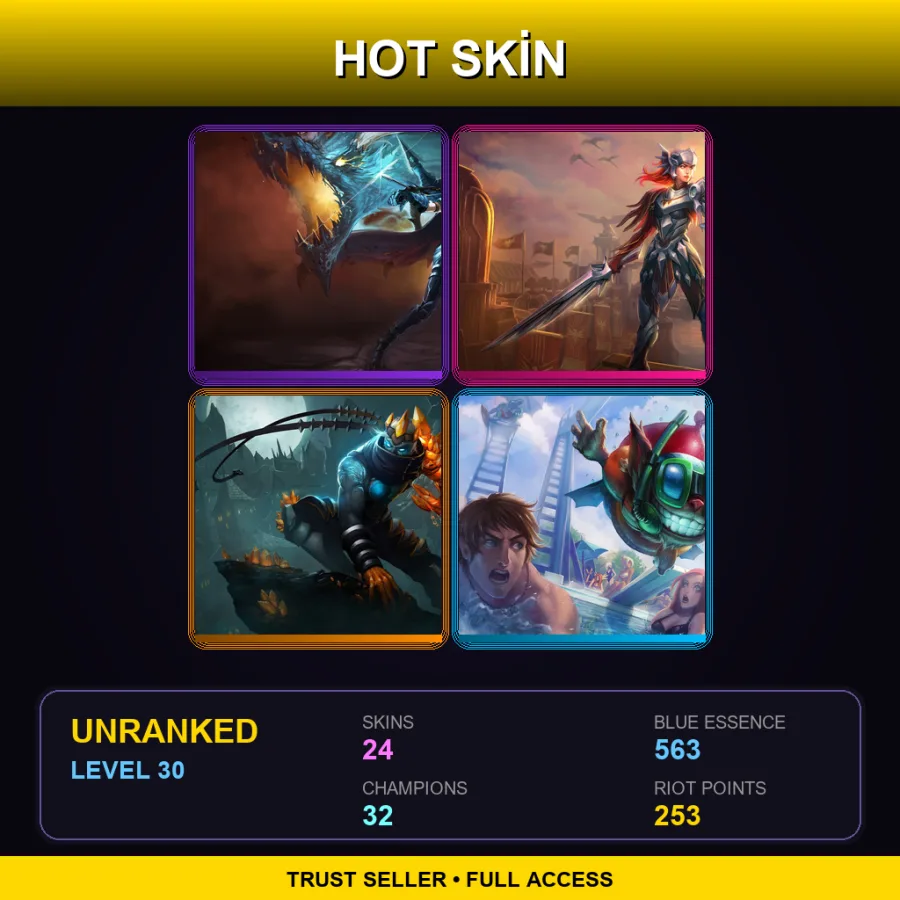 OCE | Lv30 | Unranked | 24 Skin | 32 Champ — Unranked / Smurf League of Legends