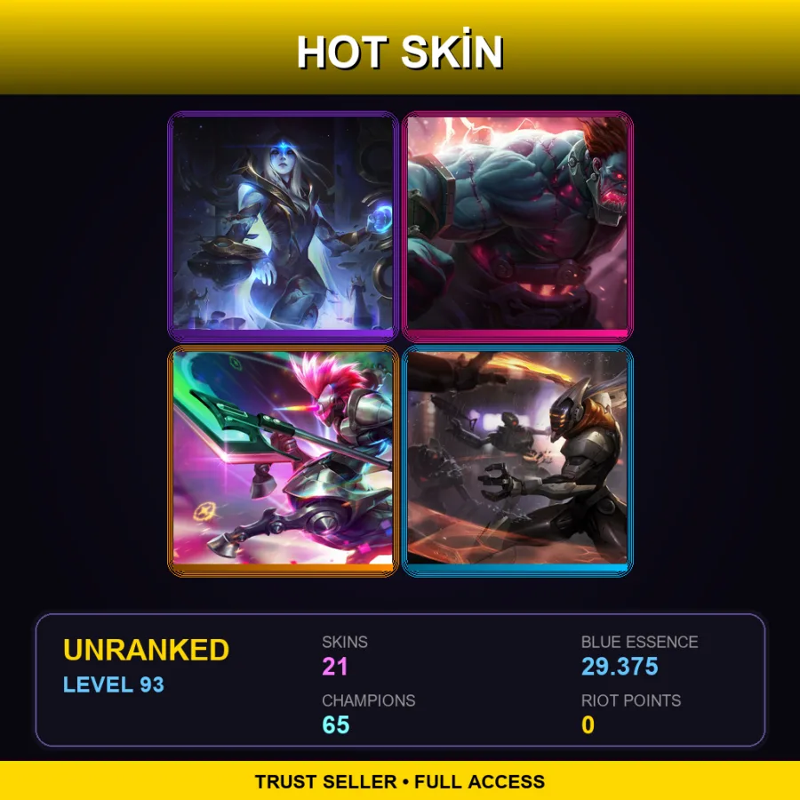 EUW | Lv93 | Unranked | 21 Skin | 65 Champ