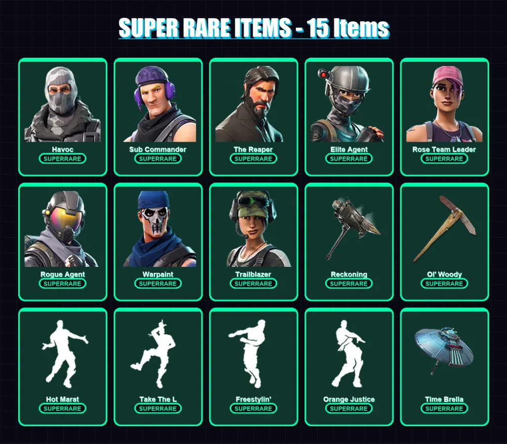 [PC/XBOX/PSN] | Havoc | Sub Commander | The Reaper | Elite Agent | Rose Team Leader | 79 skin | 64 pickaxe | 61 emote | 50 glider | Lv606