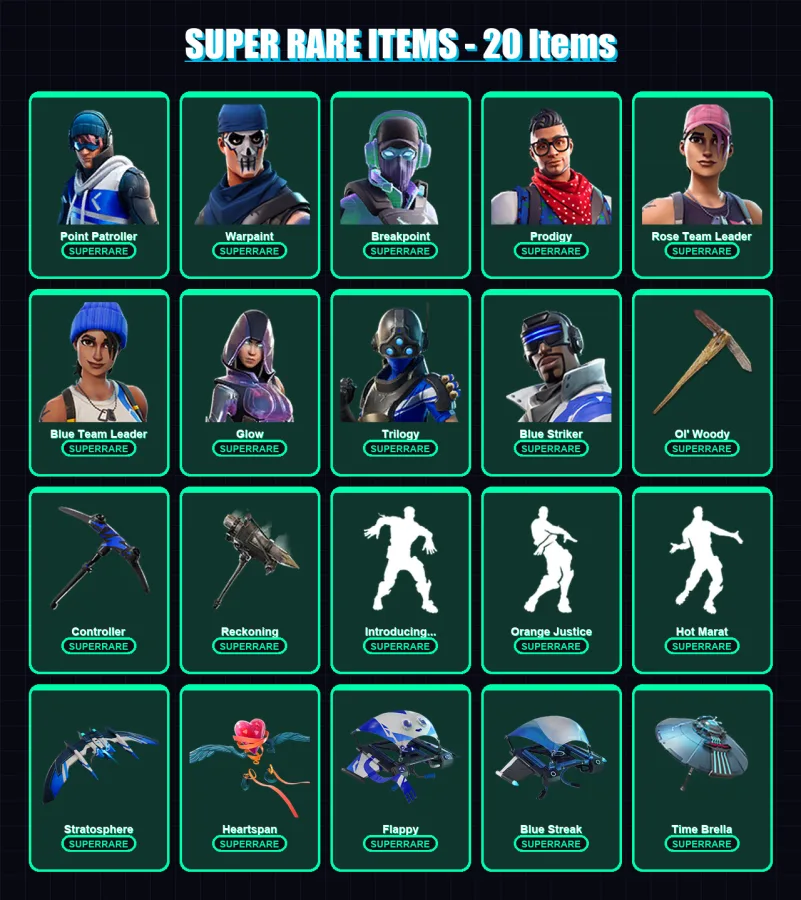 [PC/XBOX] | Point Patroller | Warpaint | Breakpoint | Prodigy | Rose Team Leader | 121 skin | 133 pickaxe | 140 emote | 131 glider | Lv1743
