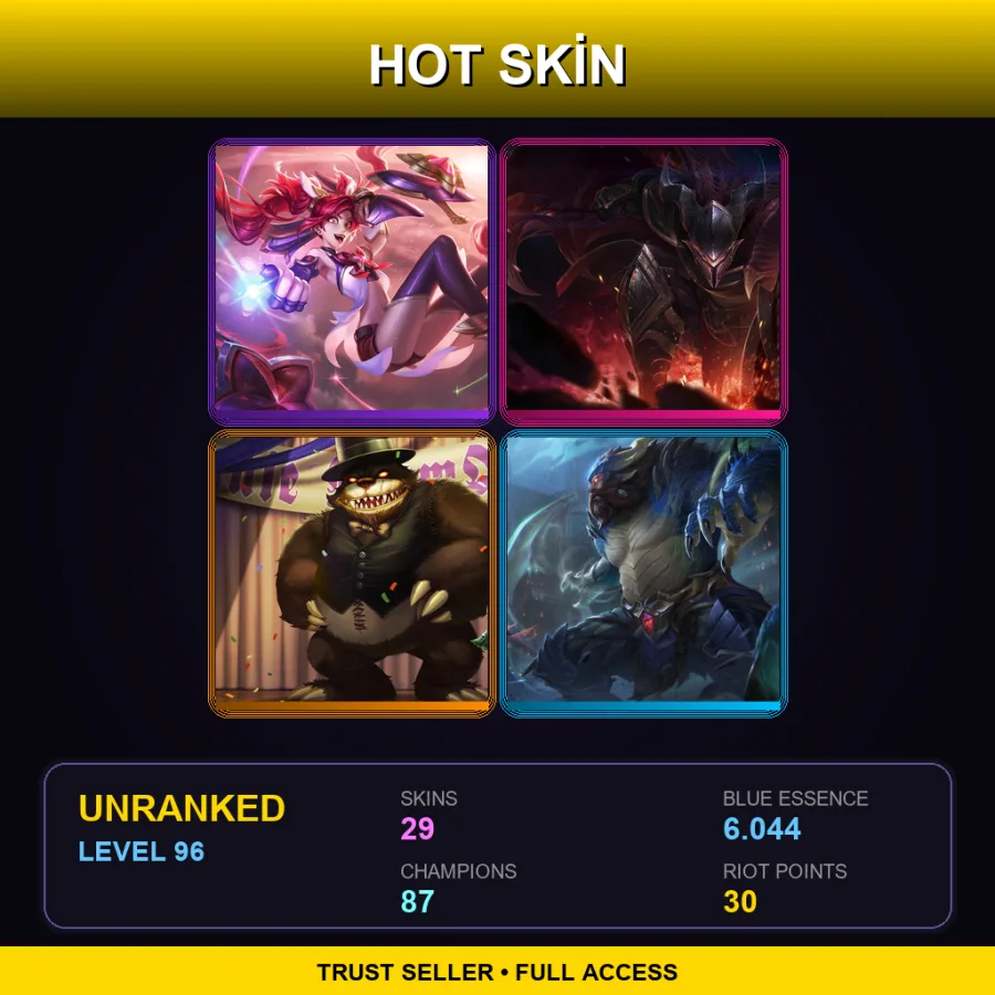 NA | Lv96 | Unranked | 29 Skin | 87 Champ