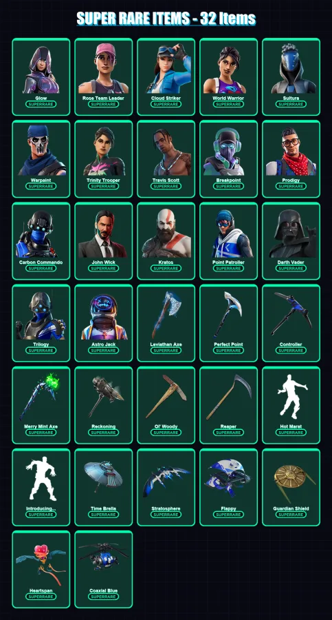 [PC/XBOX] | Glow | Rose Team Leader | Cloud Striker | World Warrior | Sultura | 385 skin | 317 pickaxe | 245 emote | 207 glider | Lv2801