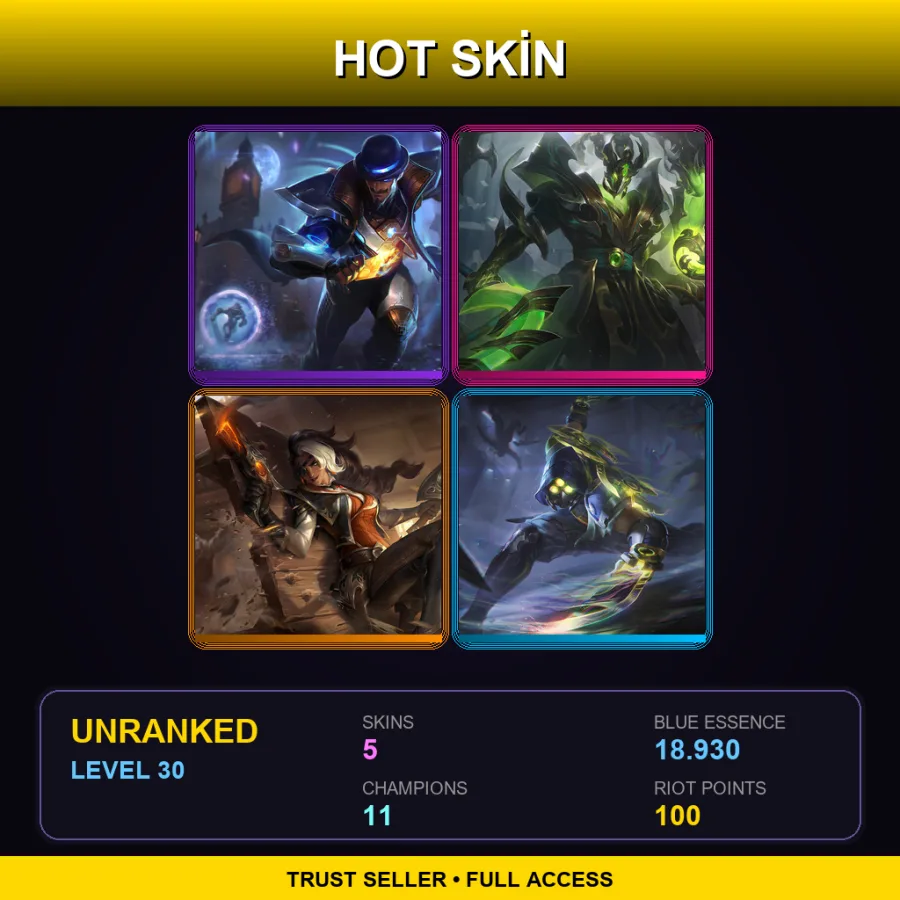 TW | Lv30 | Unranked | 5 Skin | 11 Champ