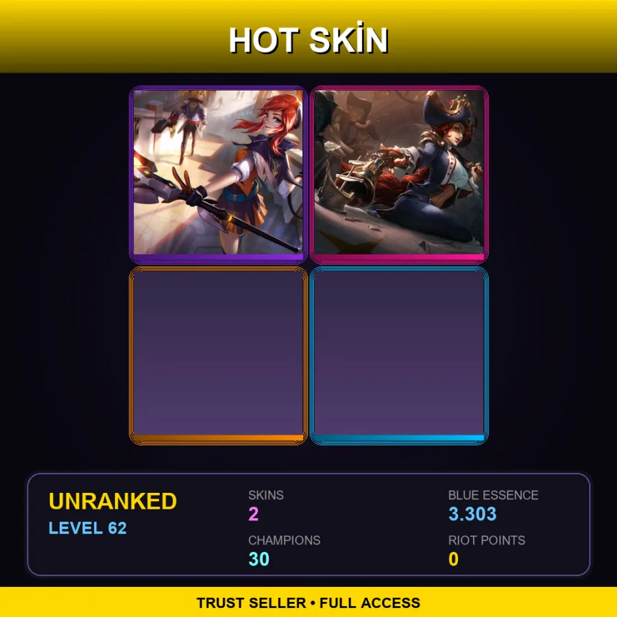 NA | Lv62 | Unranked | 2 Skin | 30 Champ — LoL account