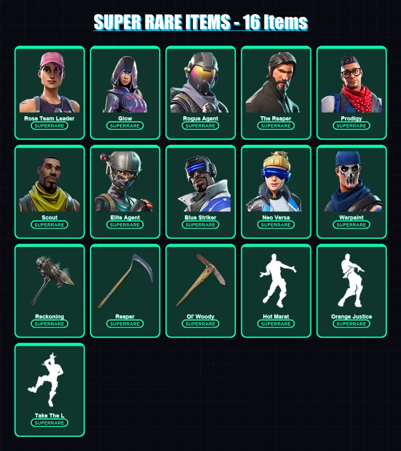 [PC/XBOX/PSN] | Rose Team Leader | Glow | Rogue Agent | The Reaper | Prodigy | 113 skin | 98 pickaxe | 80 emote | 81 glider | Lv1334 — Fortnite account