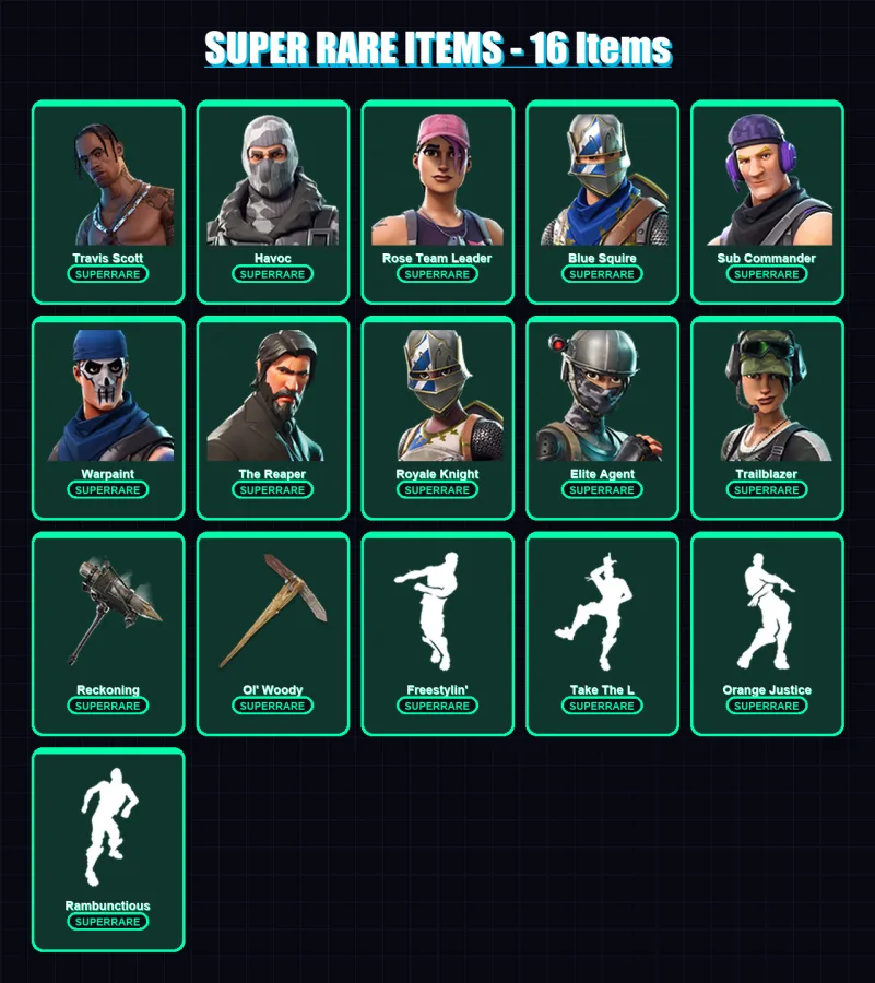 [PC/XBOX/PSN] | Travis Scott | Havoc | Rose Team Leader | Blue Squire | Sub Commander | 33 skin | 32 pickaxe | 41 emote | 41 glider | Lv531