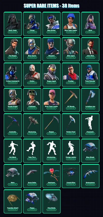 [PC] | Darth Vader | Trilogy | Blue Striker | Blue Team Leader | Glow | 396 skin | 406 pickaxe | 327 emote | 248 glider | Lv2400