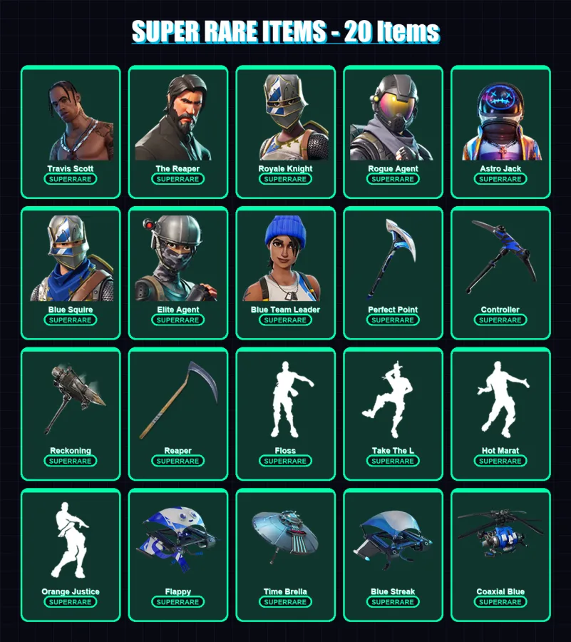 [PC/XBOX] | Travis Scott | The Reaper | Royale Knight | Rogue Agent | Astro Jack | 206 skin | 169 pickaxe | 179 emote | 138 glider | Lv2303