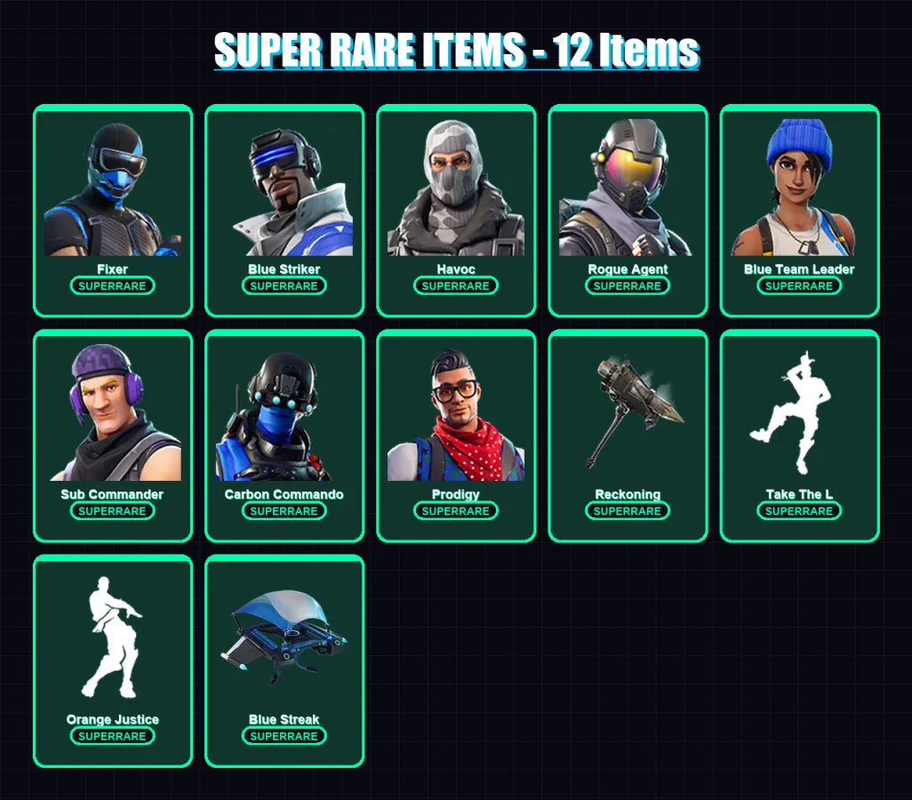 [PS4/PS5/XBOX/PC] | Fixer | Blue Striker | Havoc | Rogue Agent | Blue Team Leader | 21 skin | 10 pickaxe | 8 emote | 12 glider | Lv113