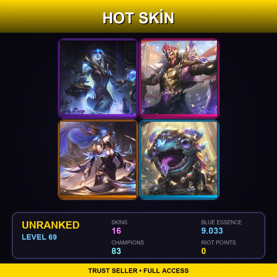 EUNE | Lv69 | Unranked | 16 Skin | 83 Champ — LoL account