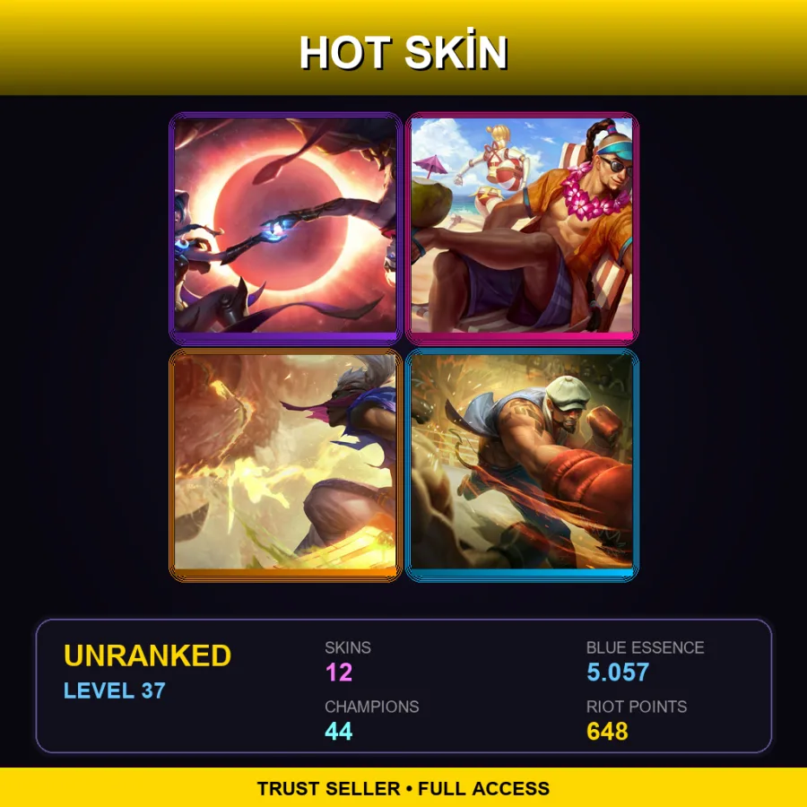 EUW | Lv37 | Unranked | 12 Skin | 44 Champ