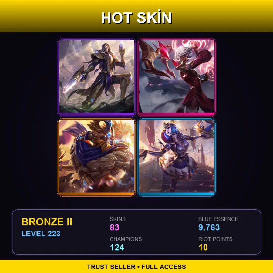 SG | Victorious Lucian | Conqueror Karma | Victorious Maokai | Victorious Orianna | 83 Skin | 124 Champ | Bronze II | Lv223
