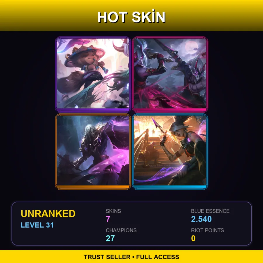 NA | Lv31 | Unranked | 7 Skin | 27 Champ — LoL account