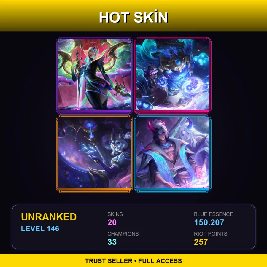EUW | Lv146 | Unranked | 20 Skin | 33 Champ — LoL account