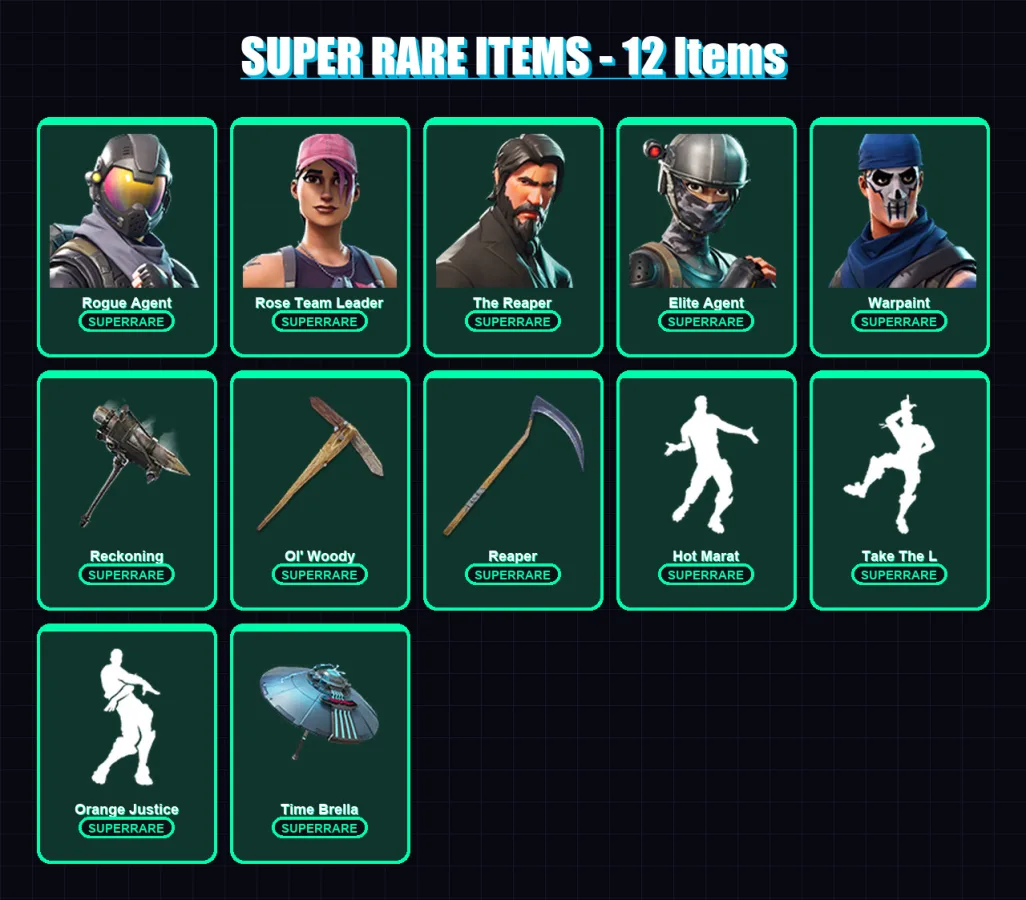 [PS4/PS5/PC] | Rogue Agent | Rose Team Leader | The Reaper | Elite Agent | Warpaint | 88 skin | 101 pickaxe | 90 emote | 88 glider | Lv784