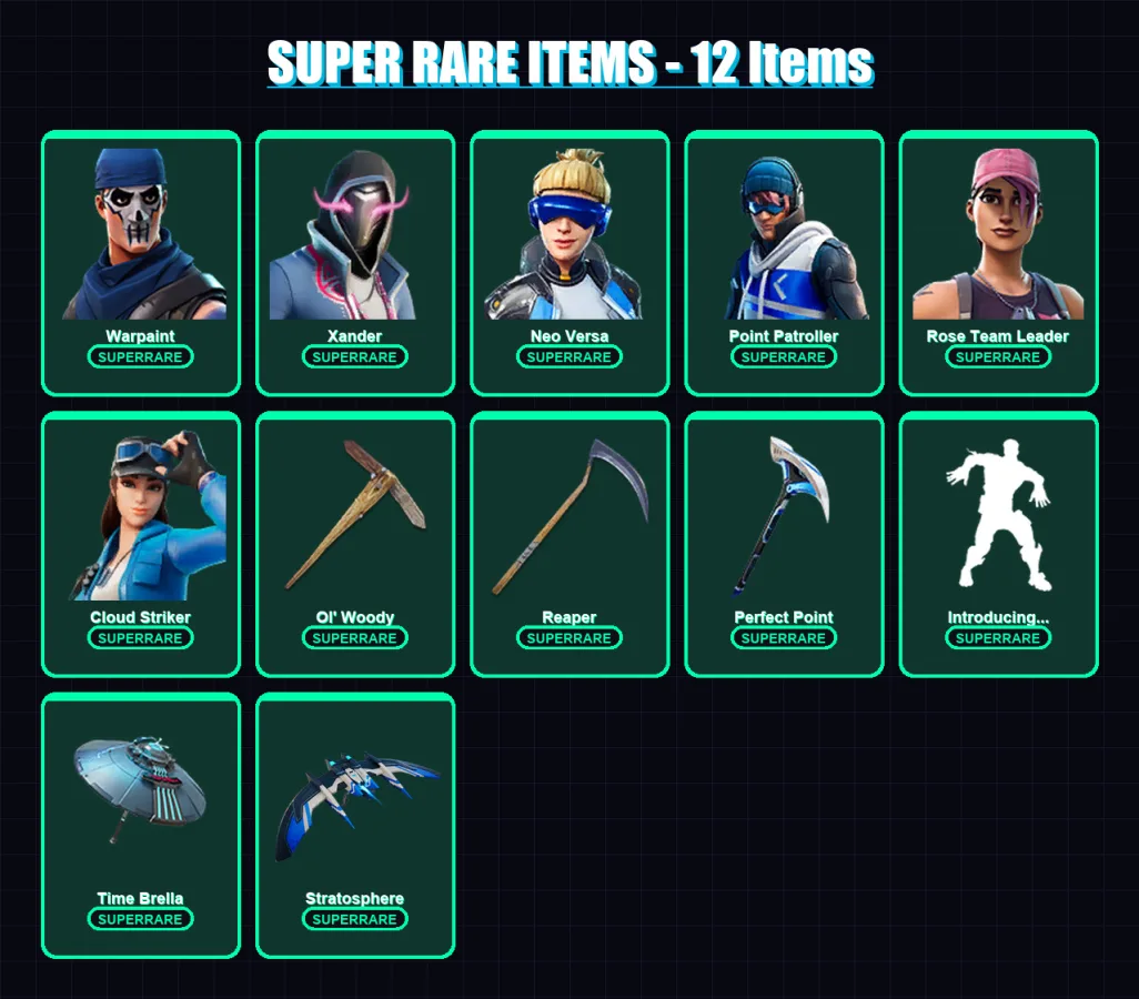 [PS4/PS5/XBOX/PC] | Warpaint | Xander | Neo Versa | Point Patroller | Rose Team Leader | 150 skin | 203 pickaxe | 130 emote | 141 glider | Lv2227 — Fortnite account