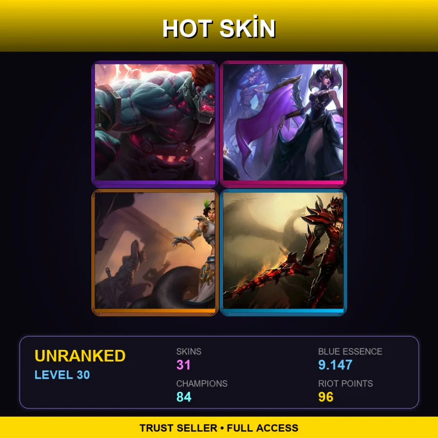 EUNE | Hextech Sion | Victorious Morgana | Mythic Cassiopeia | Dragonslayer Jarvan IV | 31 Skin | 84 Champ | Lv30