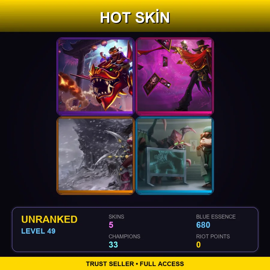 EUW | Lv49 | Unranked | 5 Skin | 33 Champ
